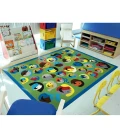 Joy Carpets Kid Essentials Green Joyful Faces 7ft.7in. Round Rug