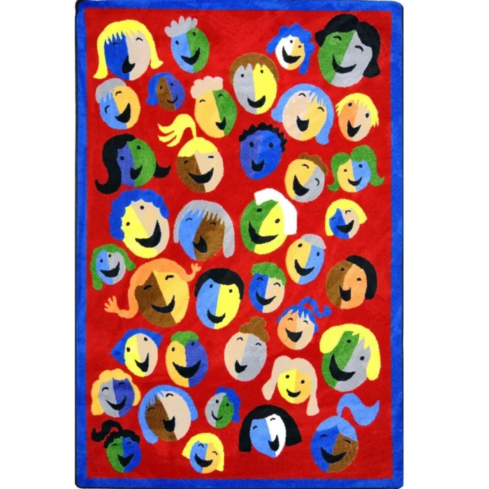 Joy Carpets Kid Essentials Red Joyful Faces 7ft.7in. Round Rug