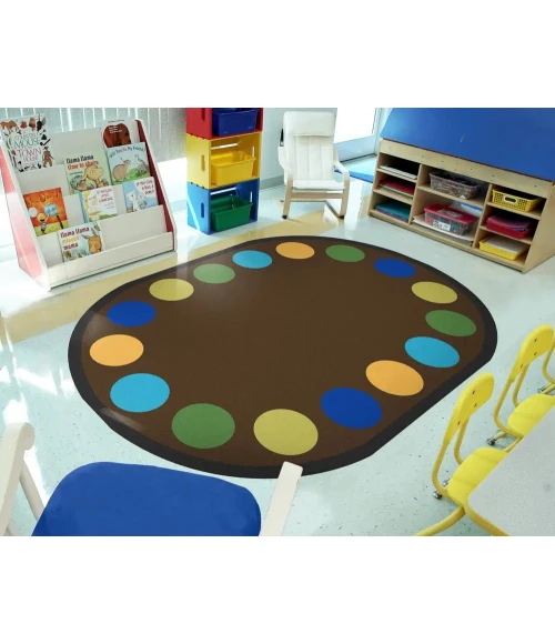 Joy Carpets Kid Essentials Earthtone Lots of Dots 5ft.4in. x 7ft.8in. Oval Rug