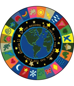 Joy Carpets Kid Essentials Multi In the Beginning 7ft.7in. Round Rug