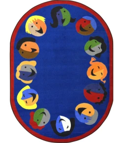 Joy Carpets Kid Essentials Blue Joyful Faces 5ft.4in. x 7ft.8in. Oval Rug