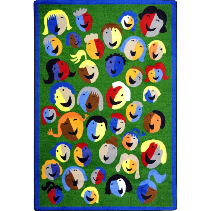 Joy Carpets Kid Essentials Green Joyful Faces 10ft.9in. x 13ft.2in. Rect. Rug