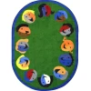 Joy Carpets Kid Essentials Green Joyful Faces 5ft.4in. x 7ft.8in. Oval Rug