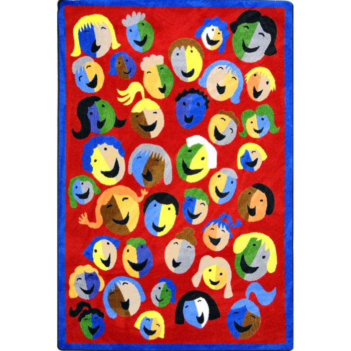Joy Carpets Kid Essentials Red Joyful Faces 7ft.8in. x 10ft.9in. Rect. Rug