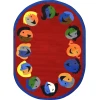 Joy Carpets Kid Essentials Red Joyful Faces 5ft.4in. x 7ft.8in. Oval Rug