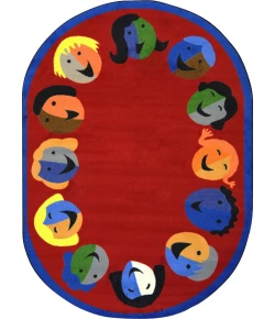 Joy Carpets Kid Essentials Red Joyful Faces 10ft.9in. x 13ft.2in. Oval Rug