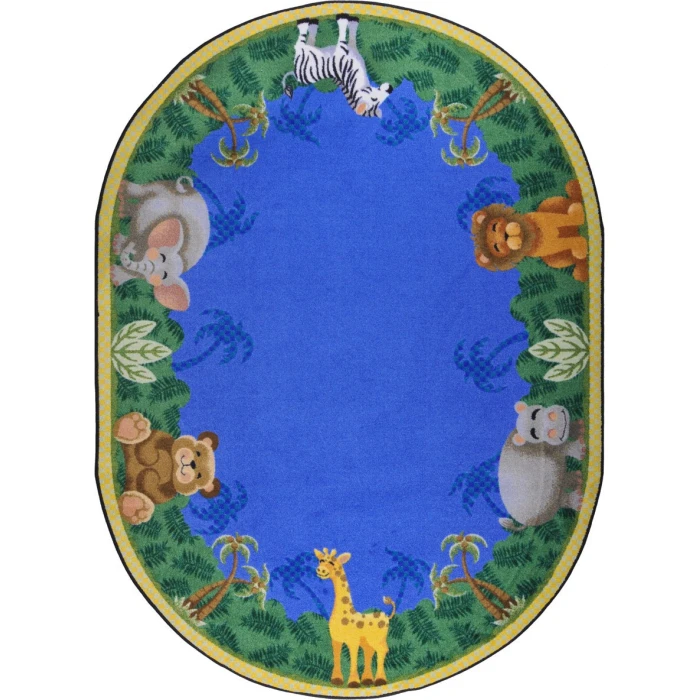Joy Carpets Kid Essentials Multi Jungle Friends 3ft.10in. x 5ft.4in. Oval Rug