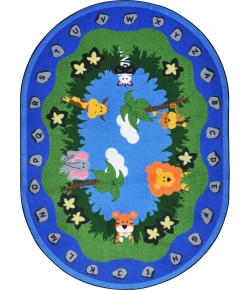 Joy Carpets Kid Essentials Multi Jungle Peeps 5ft.4in. x 7ft.8in. Oval Rug