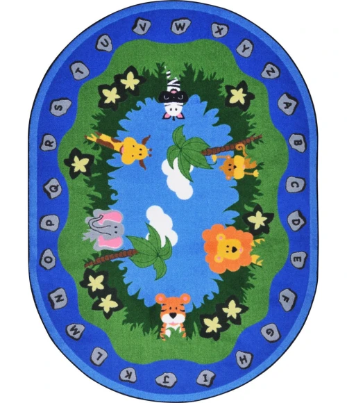 Joy Carpets Kid Essentials Multi Jungle Peeps 5ft.4in. x 7ft.8in. Oval Rug