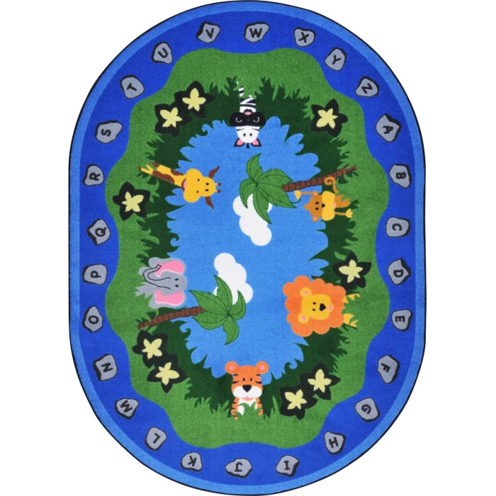 Joy Carpets Kid Essentials Multi Jungle Peeps 5ft.4in. x 7ft.8in. Oval Rug