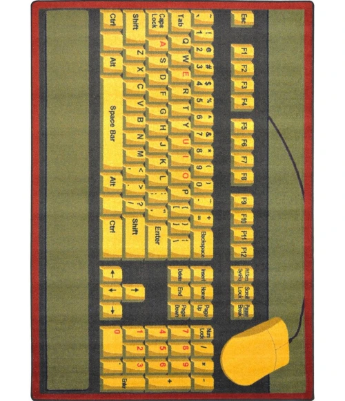 Joy Carpets Kid Essentials Brown Keyboard Connection 7ft.8in. x 10ft.9in. Oval Rug