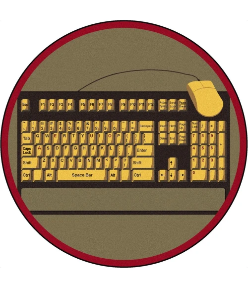 Joy Carpets Kid Essentials Brown Keyboard Connection 7ft.8in. x 10ft.9in. Oval Rug