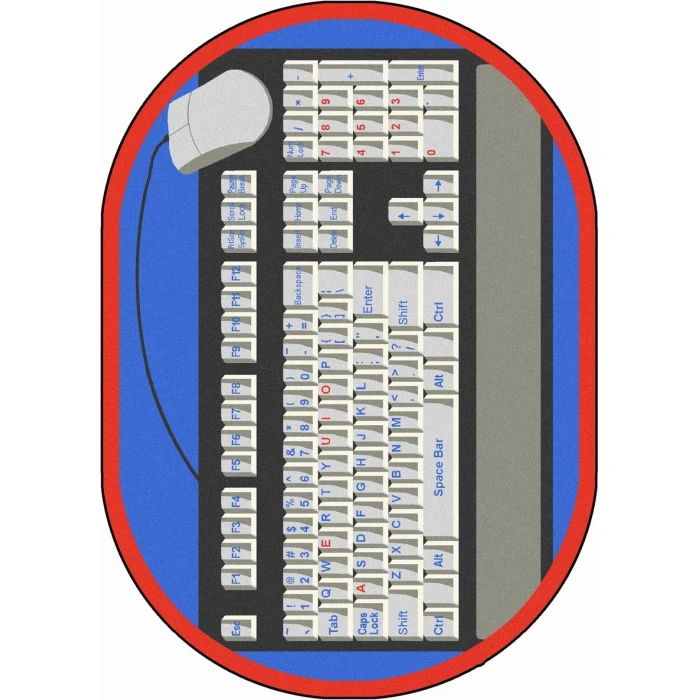Joy Carpets Kid Essentials Gray Keyboard Connection 5ft.4in. x 7ft.8in. Oval Rug