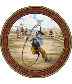 Joy Carpets Cowboy Carpets Multi La Riata 5ft.4in. Round Rug