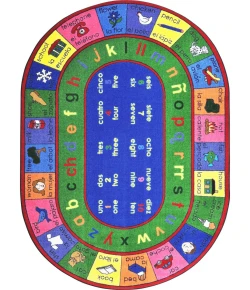 Joy Carpets Kid Essentials Multi LenguaLink (Spanish) 7ft.8in. x 10ft.9in. Oval Rug