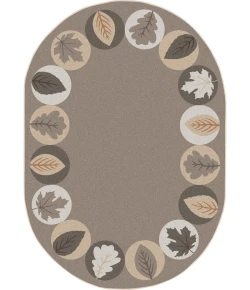 Joy Carpets Kid Essentials Neutral Lively Leaves 7ft.8in. x 10ft.9in. Oval Rug