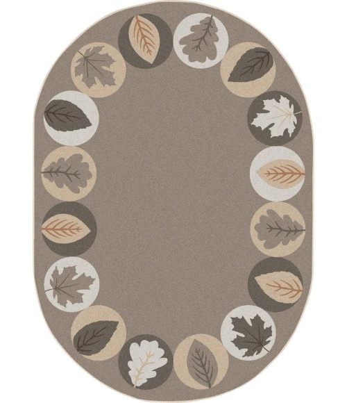 Joy Carpets Kid Essentials Neutral Lively Leaves 7ft.8in. x 10ft.9in. Oval Rug