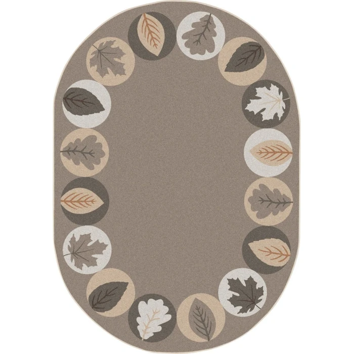 Joy Carpets Kid Essentials Neutral Lively Leaves 7ft.8in. x 10ft.9in. Oval Rug