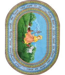 Joy Carpets Kid Essentials Multi Mary Lamb 7ft.8in. x 10ft.9in. Oval Rug