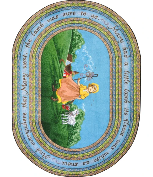 Joy Carpets Kid Essentials Multi Mary Lamb 5ft.4in. x 7ft.8in. Oval Rug