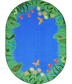 Joy Carpets Kid Essentials Blue Merry Meadows 7ft.8in. x 10ft.9in. Oval Rug