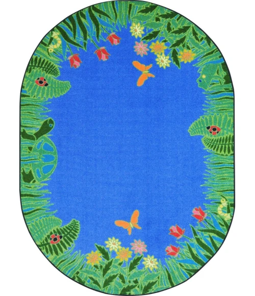 Joy Carpets Kid Essentials Blue Merry Meadows 7ft.8in. x 10ft.9in. Oval Rug