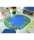Joy Carpets Kid Essentials Blue Merry Meadows 7ft.8in. x 10ft.9in. Oval Rug