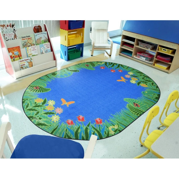 Joy Carpets Kid Essentials Blue Merry Meadows 7ft.8in. x 10ft.9in. Oval Rug