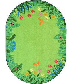 Joy Carpets Kid Essentials Green Merry Meadows 7ft.8in. x 10ft.9in. Oval Rug
