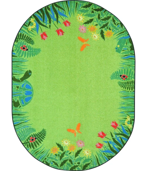 Joy Carpets Kid Essentials Green Merry Meadows 7ft.8in. x 10ft.9in. Oval Rug