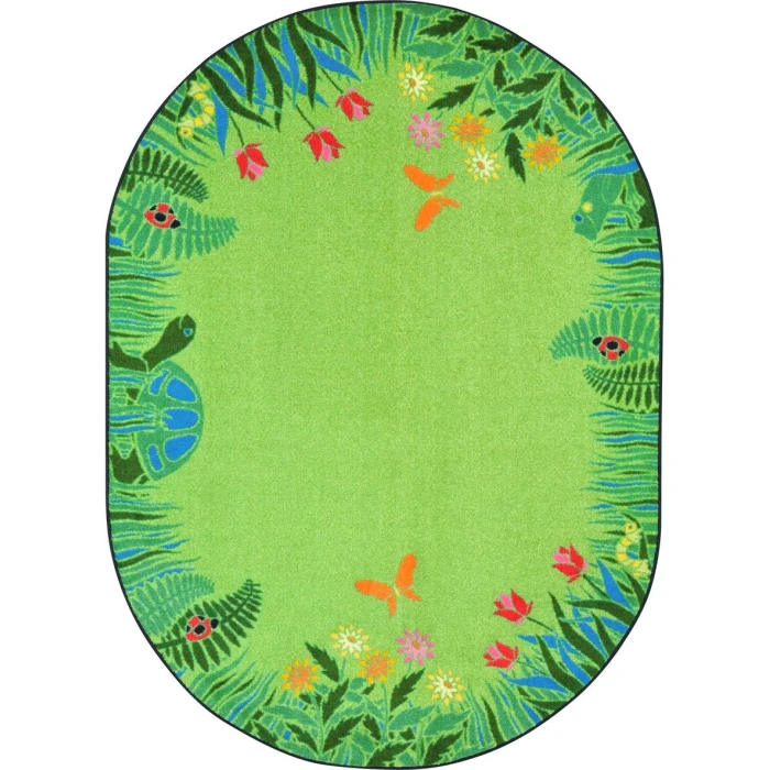 Joy Carpets Kid Essentials Green Merry Meadows 10ft.9in. x 13ft.2in. Oval Rug