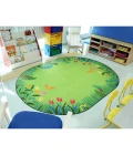 Joy Carpets Kid Essentials Green Merry Meadows 7ft.8in. x 10ft.9in. Oval Rug