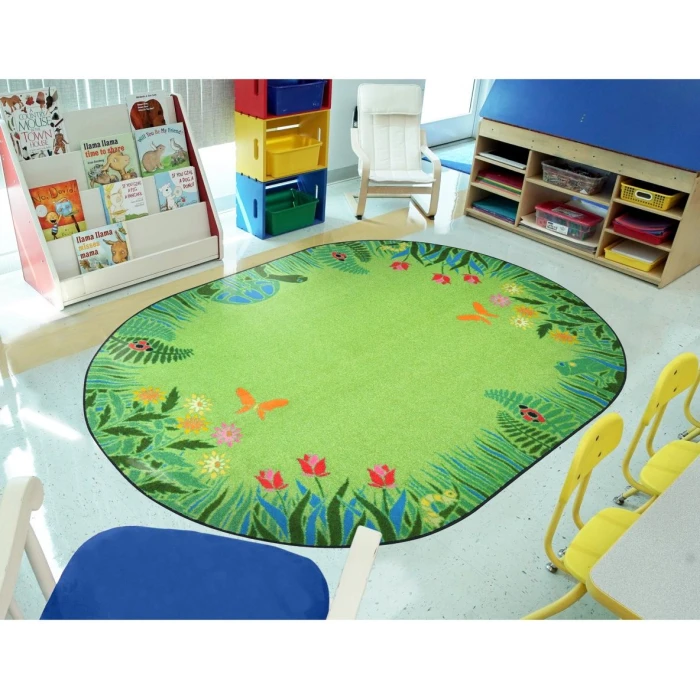 Joy Carpets Kid Essentials Green Merry Meadows 10ft.9in. x 13ft.2in. Oval Rug
