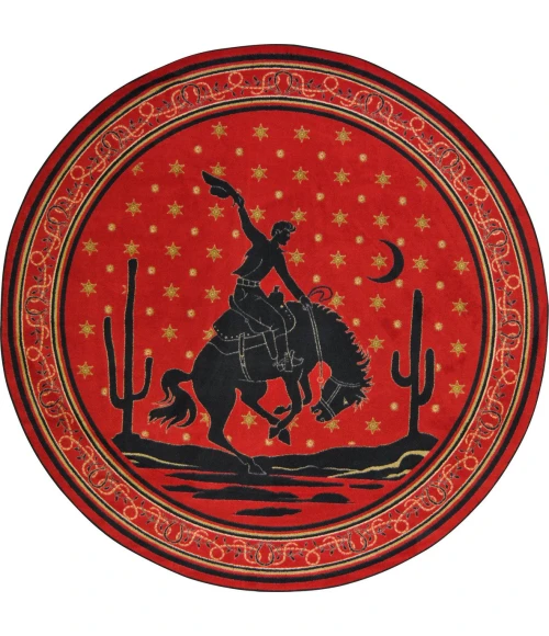 Joy Carpets Cowboy Carpets Multi Midnight Bronco 5ft.4in. Round Rug