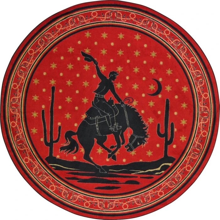 Joy Carpets Cowboy Carpets Multi Midnight Bronco 5ft.4in. Round Rug