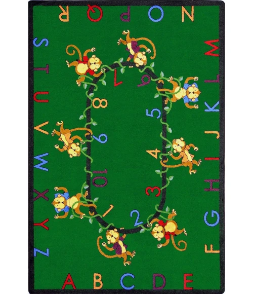 Joy Carpets Kid Essentials Green Monkey Business 7ft.8in. x 10ft.9in. Oval Rug