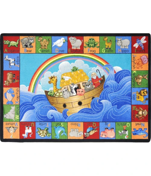 Joy Carpets Kid Essentials Multi Noahs Alphabet Animals 7ft.8in. x 10ft.9in. Oval Rug