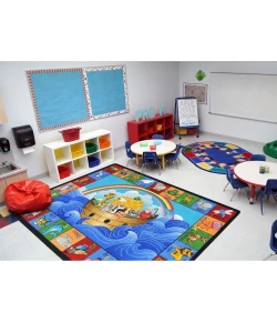 Joy Carpets Kid Essentials Multi Noahs Alphabet Animals 7ft.8in. x 10ft.9in. Oval Rug