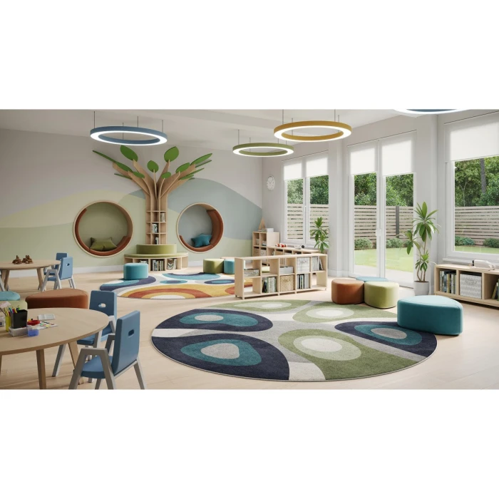 Joy Carpets Kid Essentials Multi Peaceful Meadow 7ft. 7in. Round Rug