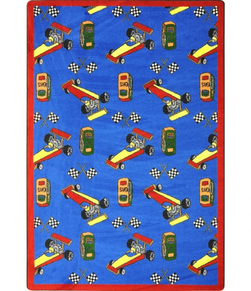 Joy Carpets Playful Patterns Blue Pit Stop 5ft.4in. x 7ft.8in. Rect. Rug