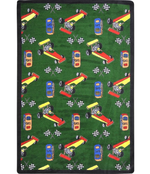 Joy Carpets Playful Patterns Green Pit Stop 5ft.4in. x 7ft.8in. Rect. Rug
