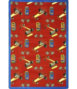 Joy Carpets Playful Patterns Red Pit Stop 5ft.4in. x 7ft.8in. Rect. Rug