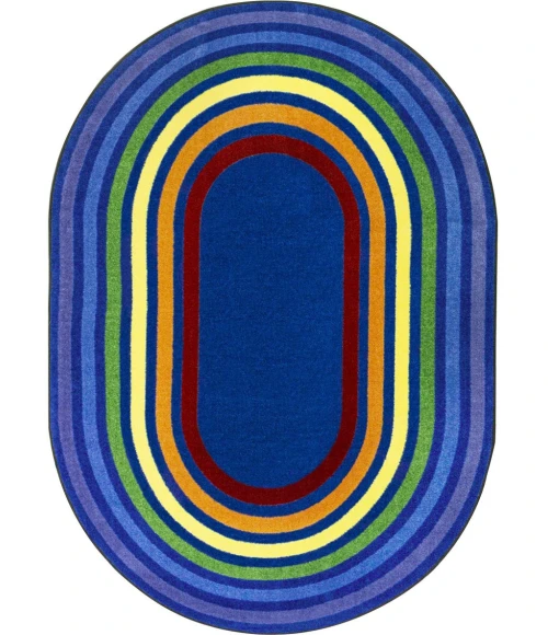Joy Carpets Kid Essentials Multi Rainbow Rings 7ft.8in. x 10ft.9in. Oval Rug