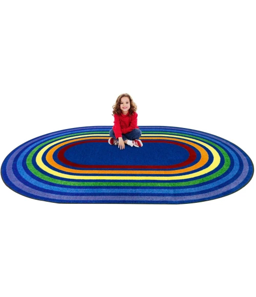Joy Carpets Kid Essentials Multi Rainbow Rings 5ft.4in. x 7ft.8in. Oval Rug