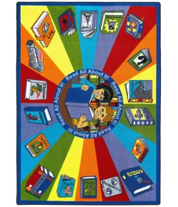 Joy Carpets Kid Essentials Multi Read All About It 5ft.4in. x 7ft.8in. Rect. Rug