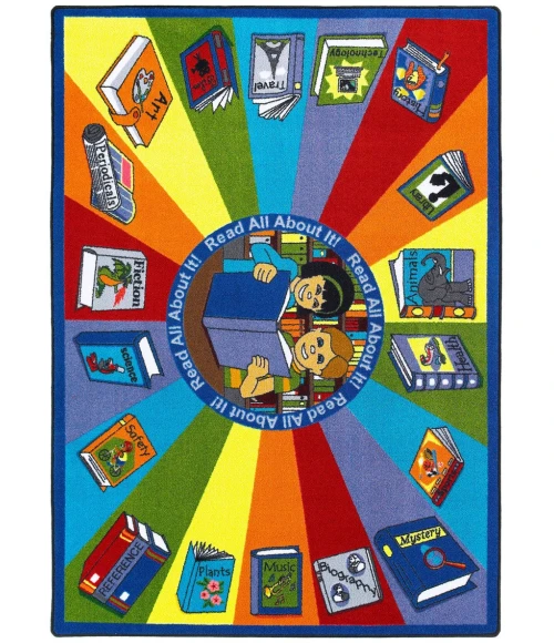 Joy Carpets Kid Essentials Multi Read All About It 5ft.4in. x 7ft.8in. Rect. Rug