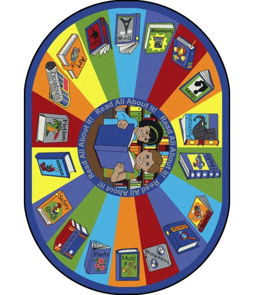 Joy Carpets Kid Essentials Multi Read All About It 10ft.9in. x 13ft.2in. Oval Rug