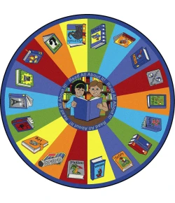 Joy Carpets Kid Essentials Multi Read All About It 5ft.4in. Round Rug