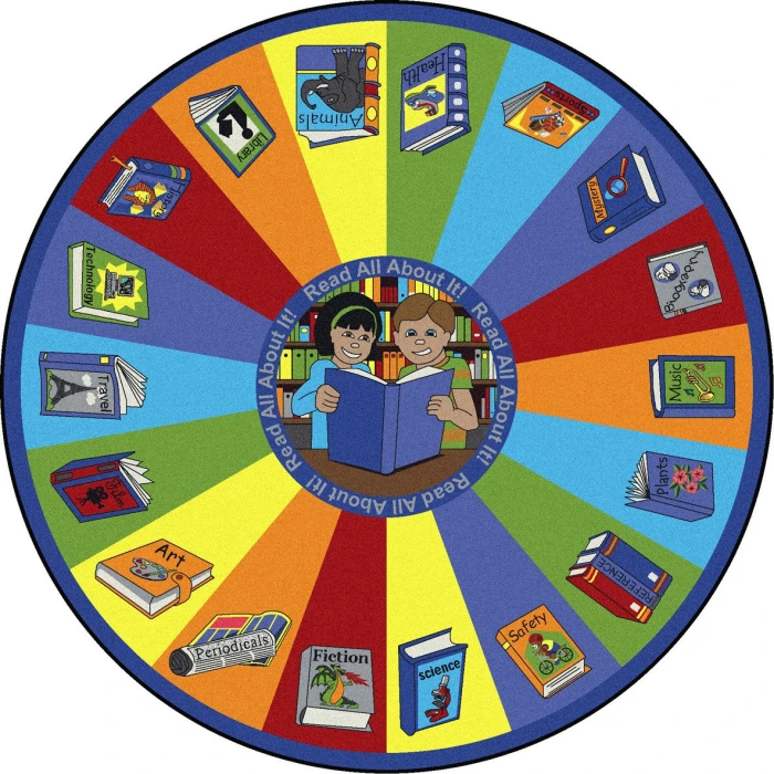 Joy Carpets Kid Essentials Multi Read All About It 7ft.7in. Round Rug