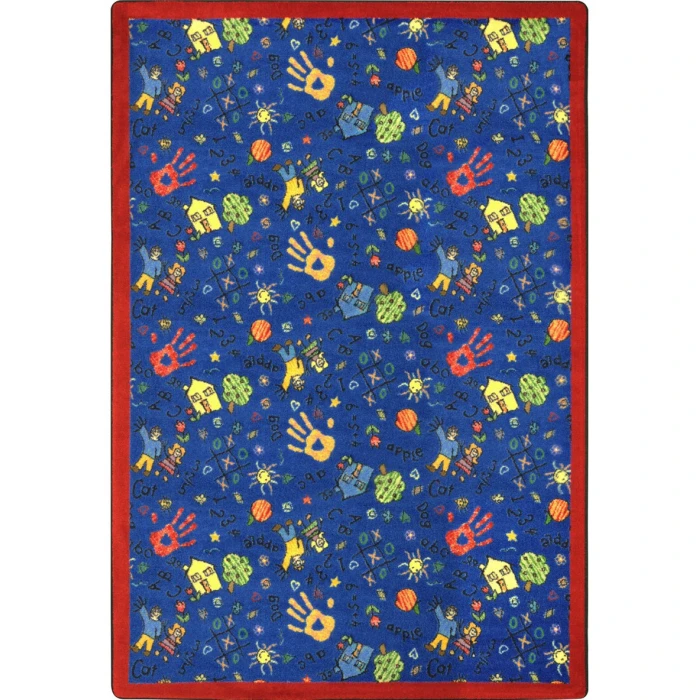 Joy Carpets Playful Patterns Blue Scribbles 5ft.4in. x 7ft.8in. Rect. Rug